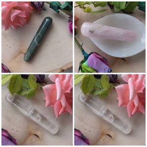 Green Moss Agate, Clear Quartz & Rose Quartz reiki wand